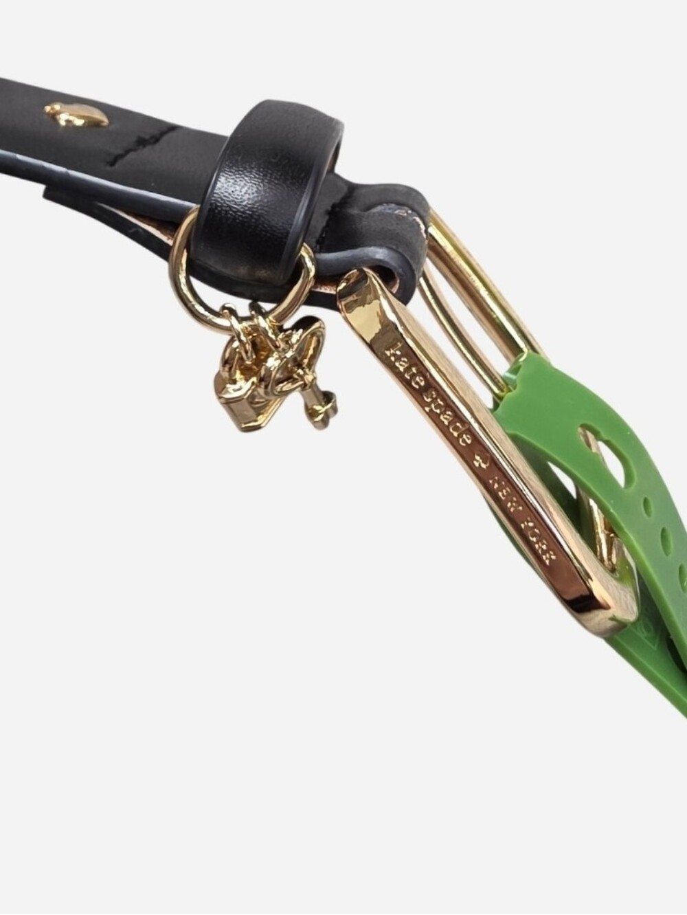 kate spade Black Leather Belt with Gold Heart Padlock And Key Charms, XL - Picture 3 of 10